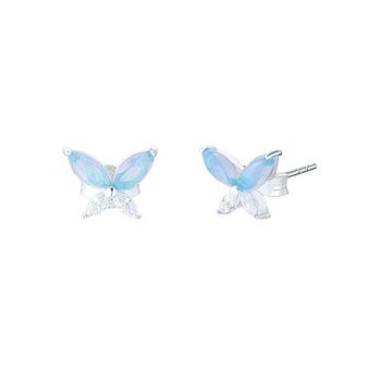 Sterling Silver Blue Opal Butterfly Stud Earrings, 2 of 7