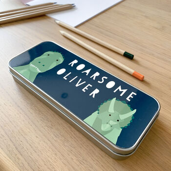 Personalised Roarsome Dinosaur, Tinned Pencil Case, 2 of 2