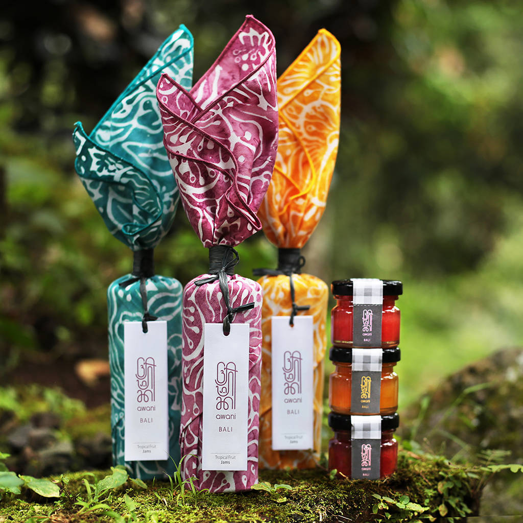 six exotic fruit preserve handprinted batik gift sets by awani bali
