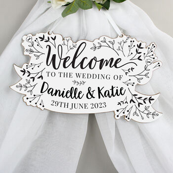 Personalised Botanical Wooden Wedding Sign, 3 of 9