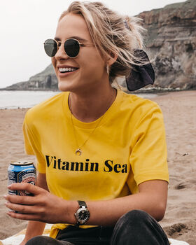 'Vitamin Sea' Slogan T Shirt In White / Turquoise, 3 of 7