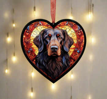 Flat Coated Retriever Stained Glass Effect Heart Suncatcher, 2 of 5