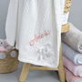 Personalised White Knitted Blanket With Bow, thumbnail 1 of 8