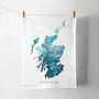 Scotland Watercolour Map Illustrated Tea Towel, thumbnail 1 of 10