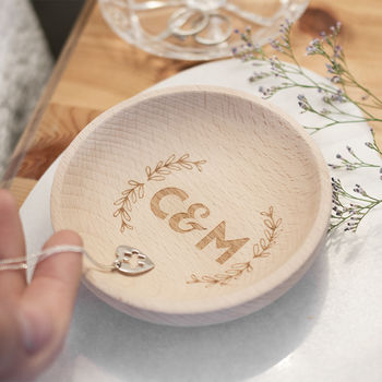 Personalised Wedding Couples Initials Wooden Ring Dish, 2 of 8