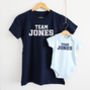 'Team Surname' Mother And Baby T Shirt Set, thumbnail 1 of 3