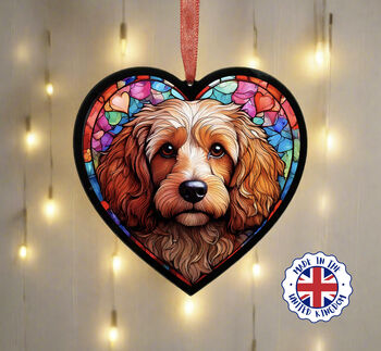 Cockapoo Stained Glass Effect Heart Suncatcher, 4 of 7