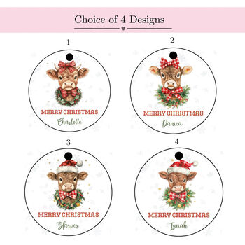Custom Highland Cow Merry Christmas Ceramic Ornament, 8 of 10