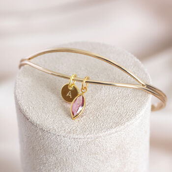 Personalised Open Cuff Bangle With Marquise Birthstone, 5 of 10