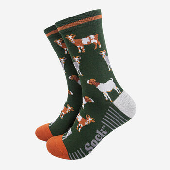 Goat Farm Animals Bamboo Socks Men's Khaki Green, 2 of 5
