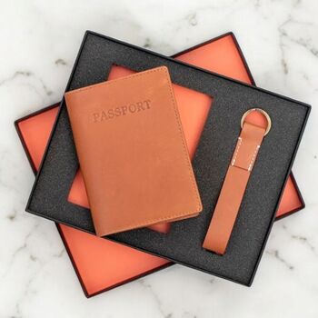 Personalised Leather Passport And Keyring Travel Set, 2 of 3