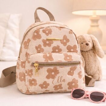 Personalised Childrens Beige Flower Small Backpack, 2 of 5
