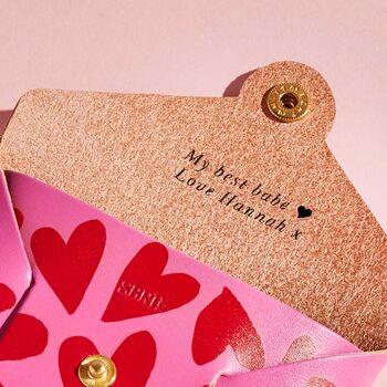 Personalised Love Heart Pink Leather Card + Coin Purse, 4 of 7