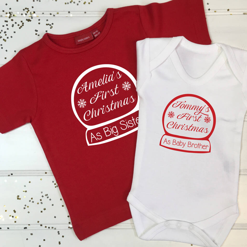 Personalised First Christmas Sibling T Shirt Set, 1 of 6