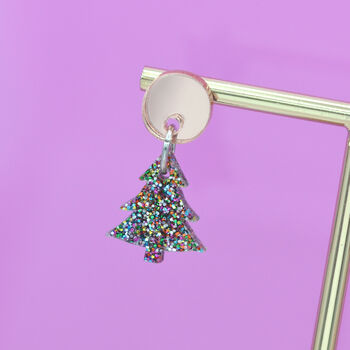 Rainbow Glitter Acrylic Christmas Tree Dangle Earrings, 2 of 5