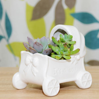 It's A Boy Ceramic Buggy Planter Baby Shower Gift, 3 of 6