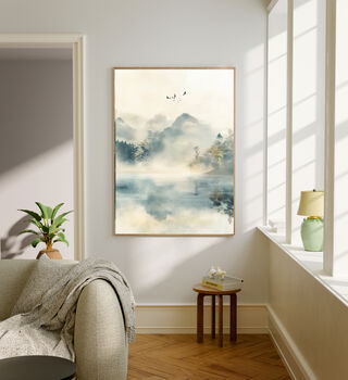 Japanese Light Green Japandi Mountain Art Print, 2 of 2
