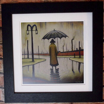 Framed 'Umbrella In The Rain' Print. Lowry Style, 4 of 4