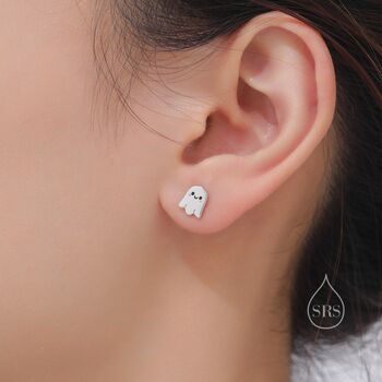 Tiny Little Cute Ghost Stud Earrings In Sterling Silver, 5 of 12