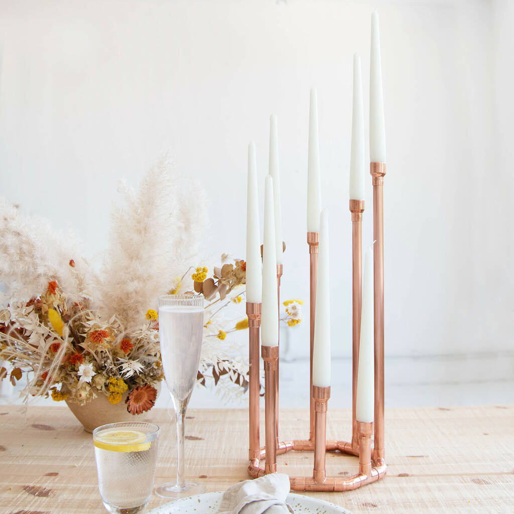 Copper Octagon Statement Candle Holder Tall Centrepiece, 1 of 3