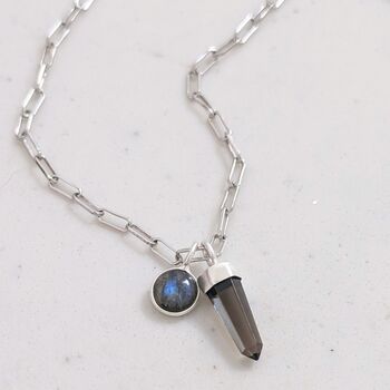 The En Pointe Duo Smokey Quartz Necklace, Silver, 4 of 8