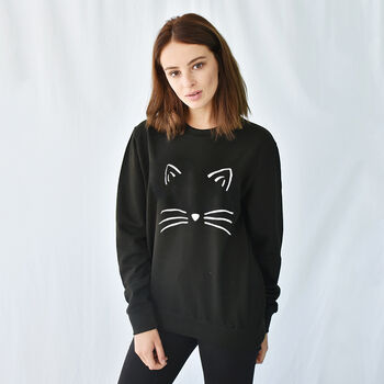'Cat Face And Tail' Halloween Unisex Sweatshirt Jumper, 5 of 12