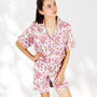 Floral 100% Cotton Ladies Pyjama Short Set In White And Pink, thumbnail 5 of 9