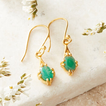 Emerald Gold Plated Silver Antique Style Drop Earrings, 5 of 12