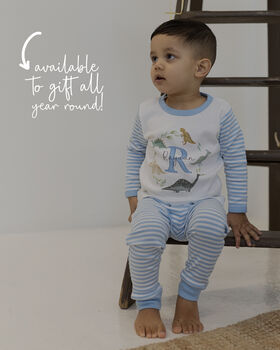 Children's Personalised Beige Stripe Digger Pyjamas, 7 of 9