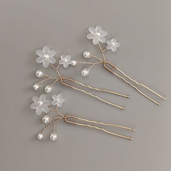 Pearl Flower Bridal Hair Pins Set Of Three, 10 of 13