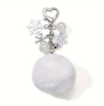 Faux Fur Fluffy Heart/ Pom Pom Keyring’s , Six Colours, Three Designs, 7 of 8