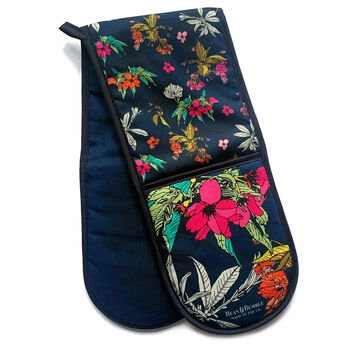 Cherry Blossom Navy Floral Double Oven Mitt, 2 of 11