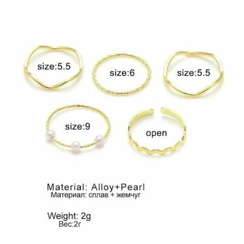 Five Piece Bohemian Slim Gold Plated Stackable Ring Set, 4 of 7