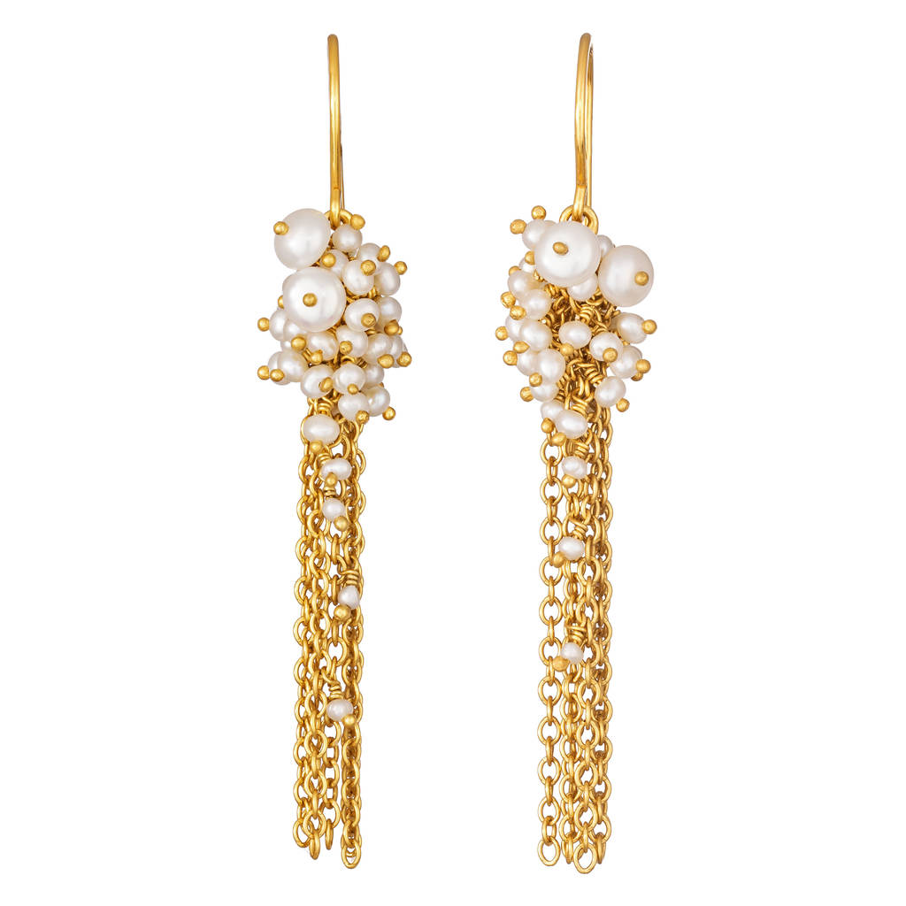 Small Gold And Pearl Tassel Earrings, 1 of 4