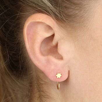 Dainty 18ct Yellow Gold Star Pull Through Earrings, 2 of 7