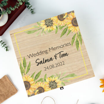 Personalised Sunflower Wedding Memories Keepsake Box, 4 of 6