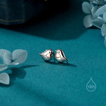 Sterling Silver Tiny Robin Bird Stud Earrings, 2 of 12