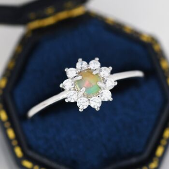 Genuine Opal Halo Ring In Sterling Silver, 4 of 11