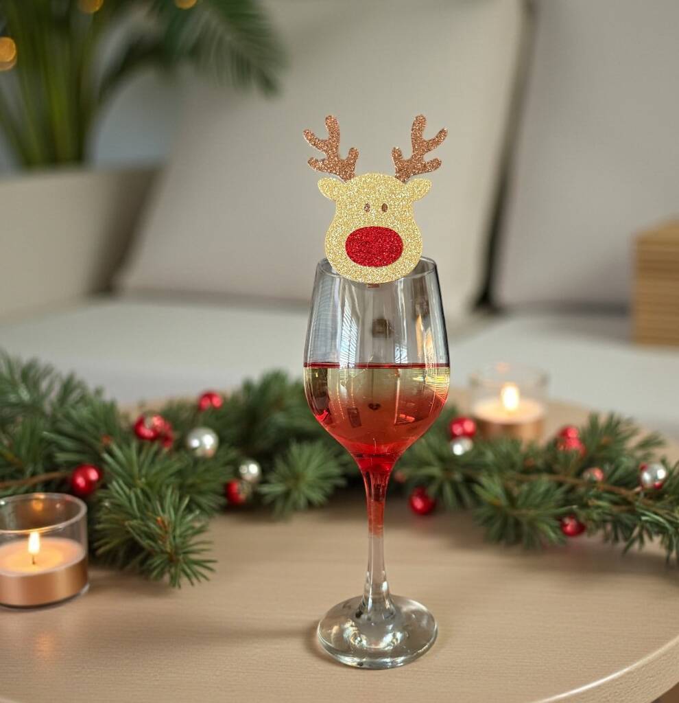 Six X Reindeer Christmas Drinks Toppers, Festive Cocktails, Christmas Drinks Decorations, 1 of 7