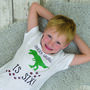 Personalised Dinosaur Footprints Birthday T Shirt, thumbnail 2 of 7