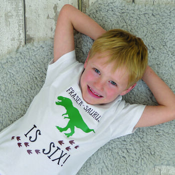 Personalised Dinosaur Footprints Birthday T Shirt, 2 of 7