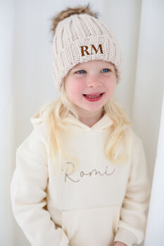 Mama Embroidered Faux Fur Pom Pom Bobble Hat, 5 of 6