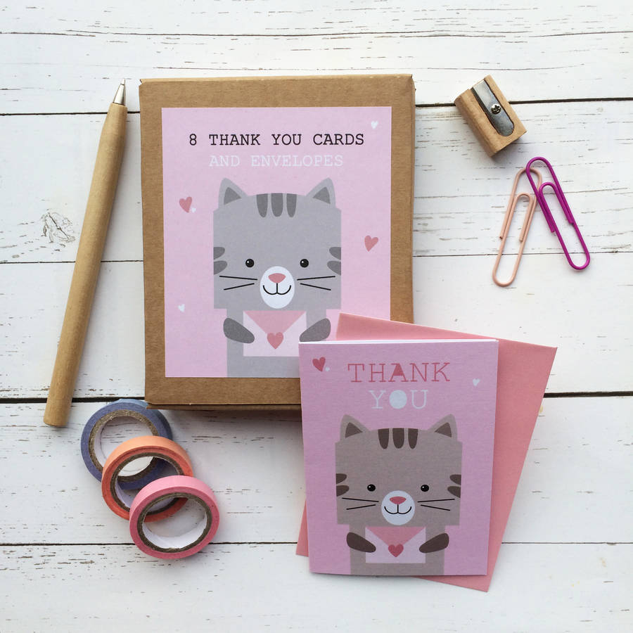 Children's Mini Thank You Cards Cat By Aliroo 