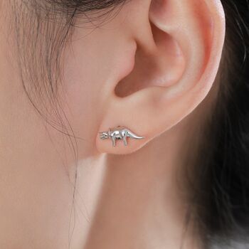 Triceratops Dinosaur Fossil Stud Earrings In Sterling Silver, 5 of 11