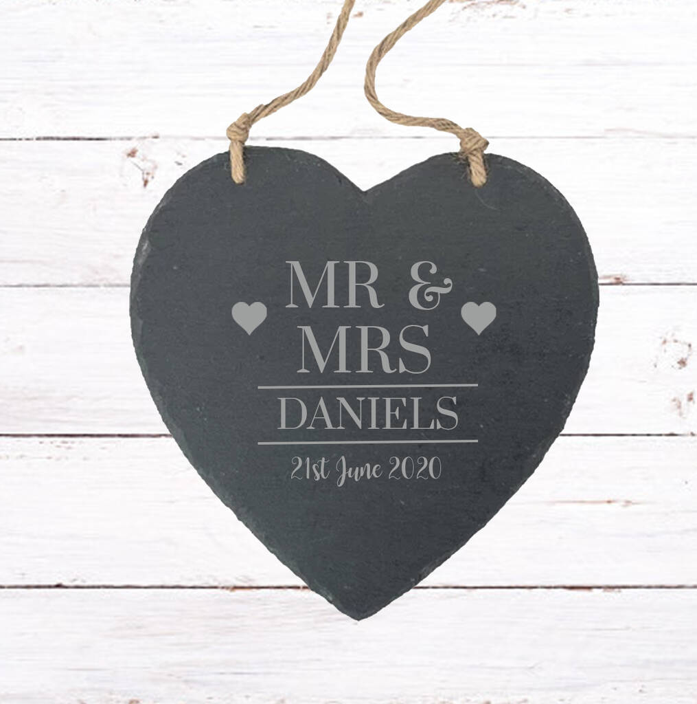 Personalised Wedding Slate Heart | Engraved Mr And Mrs