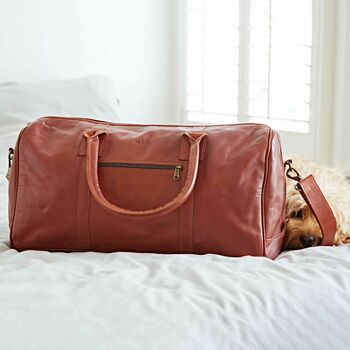 Personalised Leather Weekend Travel Holdall, 2 of 9