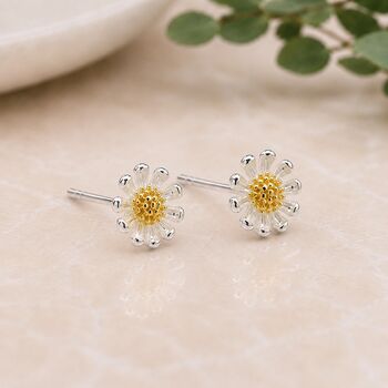 Large Sterling Silver And Gold Daisy Flower Stud Earrings, 2 of 7