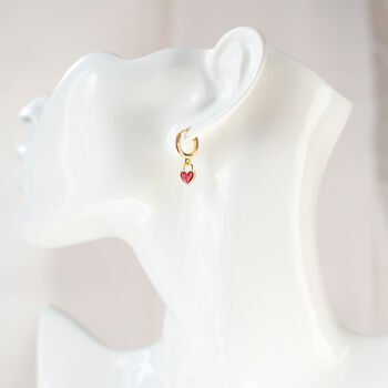 Tiny Red Heart Huggie Hoop Earrings, 9 of 10
