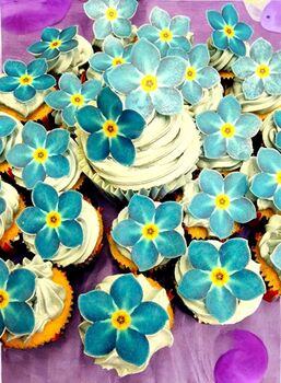 Forget Me Nots, Blue Flower. Dementia Coffee Morning. Cake Sale Pre Cut Edible X24 Cake Cupcake Decoration, 3 of 4