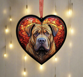 Shar Pei Stained Glass Effect Heart Suncatcher, 3 of 5